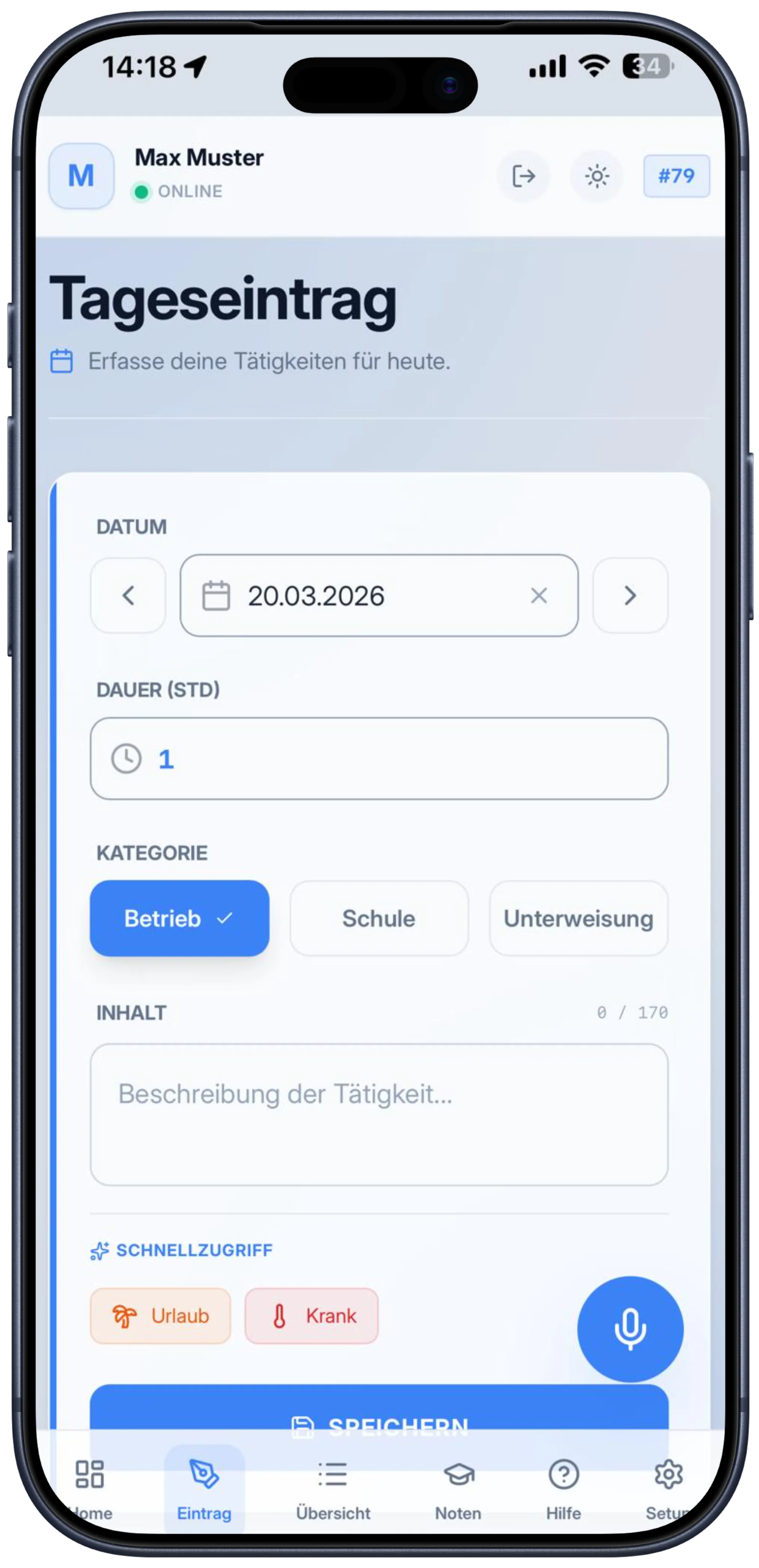 App Preview Tageseintrag